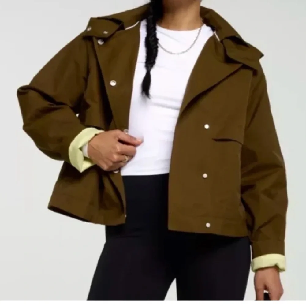 CALIA Women's Crop Trench Jacket - Dark Khaki Olive - Picture 1 of 8